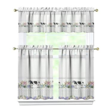 Imagem de Tapesb Conjunto de cortina e saia de cozinha de vaca com 3 peças engraçadas cortinas de janela pequenas sobre a pia essenciais para decoração de cozinha, quarto, lavanderia, 70 x 91 cm