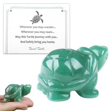 Imagem de NUKAYAI Presentes de viagem de tartaruga aventurina verde para mulheres viajantes, estatuetas de tartaruga esculpidas à mão pedra de cura decoração de mesa de escritório mar boa sorte tartaruga