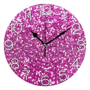 Imagem de GAIGEO Relógio de parede analógico texturizado rosa decorativo relógio de cozinha rústico operado a bateria, decoração de sala de estar, arte moderna, 25 cm, ponteiros pretos