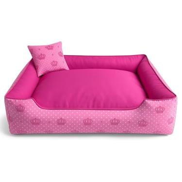 Imagem de Caminha Pet Luxo com Fundo Impermeável – Cama Macia para Cachorro e Gato com Zíper Removível(Rosa Coroa,G - 60X50)