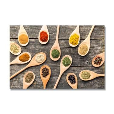 Imagem de NHLDZYH Arte de parede em tela colorida para especiarias e colher de tempero | Decoração de cozinha vintage | Arte moderna para casa e sala de jantar. C18. 50 x 75 cm - 19,7 x 29,6 pol. Somente tela