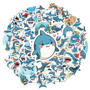 Imagem de 50 pçs tubarão oceano desenho animado aventura bonito papelaria adesivos engraçados adesivos criativos graffiti decalques para guitarra, laptop, capacete, skate, laptop, motocicleta, bagagem, telefone