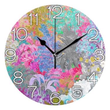 Imagem de GAIGEO Lindas plantas florais relógio de parede decorativo analógico relógio de cozinha rústico operado por bateria silencioso, arte de parede moderna legal decoração de casa, 25 cm, ponteiros pretos