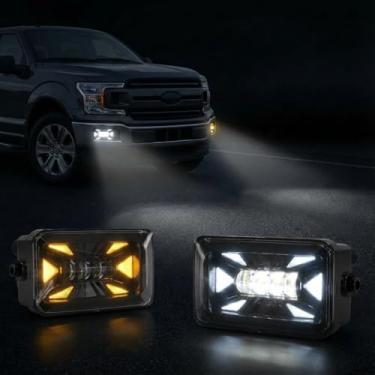 Imagem de OKSIWA Faróis de neblina de LED com DRL, compatível com Ford F-150 2015-2020, farol de neblina com luz de funcionamento diurno, seta, kit de montagem de farol de neblina, à prova d'água, lente