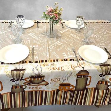 Imagem de Toalha de Mesa Oxford para 4 6 e 8 Cadeiras – Decoração Cozinha Festa e Jantar (Café,8 lugares 2,60 x 1,45 metros)