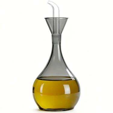 Imagem de JPCRMOV Garrafa dispensadora de azeite de oliva de 380 ml - Dispensador de óleo de vidro cinza com bico - Design de bloqueio de luz para melhor preservação de azeite de oliva - Sem gotejamento e à