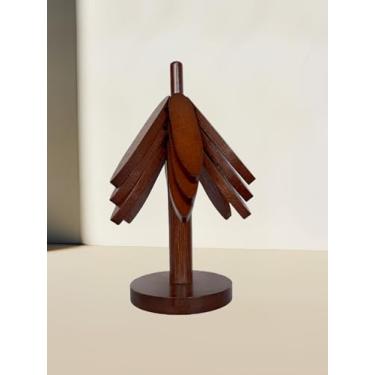 Imagem de Porta-copos de madeira, suporte para copos de madeira, resistente ao calor, tapete de copo dobrável para mesa e cozinha, arte de folhas, porta-copos para bebidas, árvore marrom 4