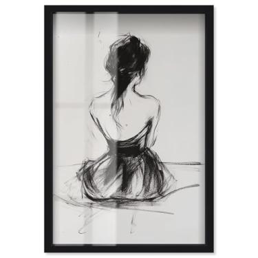 Imagem de Back View I Shadowbox Print Minimalista Wall Art por Art Remedy, moldura preta, 43 x 63 cm