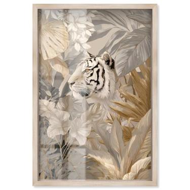 Imagem de Umber Tiger III Shadowbox Print Boho Gold Wall Art por Art Remedy, moldura loira, 43 x 63 cm