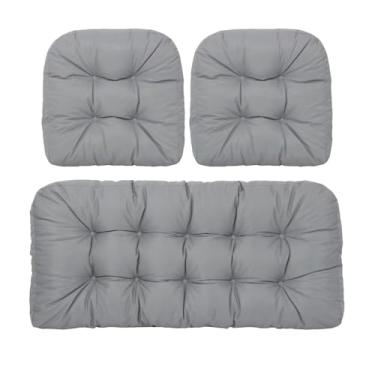 Imagem de BAHULA Almofadas de vime para cadeira de exterior, almofadas de sofá impermeáveis para móveis de pátio, almofadas de assento de móveis de vime de pátio, uma poltrona e duas almofadas em forma de U