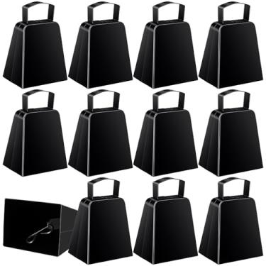 Imagem de Pacote com 12 sinos de vaca com alça, sinos de vaca de 10 cm, percussão manual, sinos de torcida para eventos esportivos, jogos de futebol, casamentos, celebrações escolares, festas