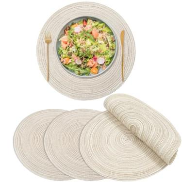 Imagem de Jogo Americano Redondo 4 ou 8 Peças em Algodão e Linho – Lugar Americano Mesa Posta para Jantar e Decoração (B1038-KIT4)