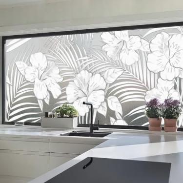 Imagem de Chicskin Película de privacidade de janela tropical fosca 3D sintética para porta e janela de vidro, 75 cm x 175 cm 3D-hibisco