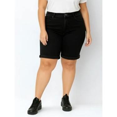 Imagem de Bermuda Feminina Jeans Preto com Barra Virada Desfiada Plus Size Shorts Reto Jeans-Feminino