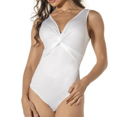 Imagem de Body Camiseta Decote Casual Demillus Collant Elegante, Branco, 44