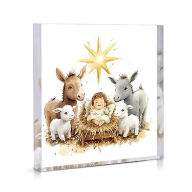 Imagem de Presépio, placas e placas decorativas de acrílico transparente, presente de Natal exclusivo, peso de papel acrílico, adequado para quarto, escritório, decoração de mesa de casa, presente de