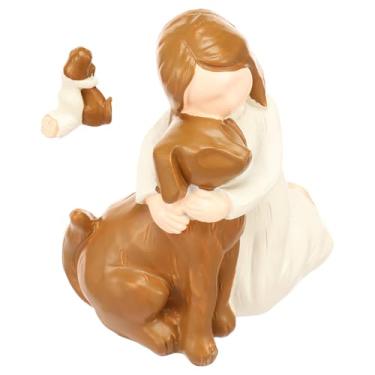Imagem de Estátuas de cachorro, memorial confortável e decoração de casa, escultura de abraço de homem e cachorro, presentes de lembrança de amizade de anjo para perda de animais de estimação, decoração de sala