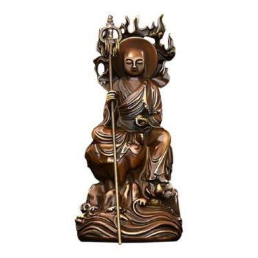 Imagem de FENNYYAR Ornamento de cobre Ksitigarbha antigo Ksitigarbha Bodhisattva sentado, 17 cm 17 cm, estátua de Buda em casa artesanato de mesa