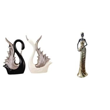 Imagem de Whtkoph Elegantes Estatuetas de Cisne em Cerâmica E Esculturas de Arte Tribal para Mesa, Estante, Aniversário, Lareira E Decoração de Casa.