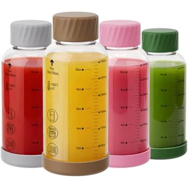 Imagem de Garrafas de vidro de 350 ml – Pacote com 4 garrafas de água de vidro com tampas de aço inoxidável – à prova de vazamento, sem BPA, vidro borossilicato resistente ao calor para sucos, vitaminas, leite