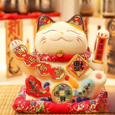 Imagem de FENNYYAR Braço ondulado Maneki Neko White Send Little White Cat Porcelana, 27 cm 26.7 cm, Estátua de decoração de casa de gato rico