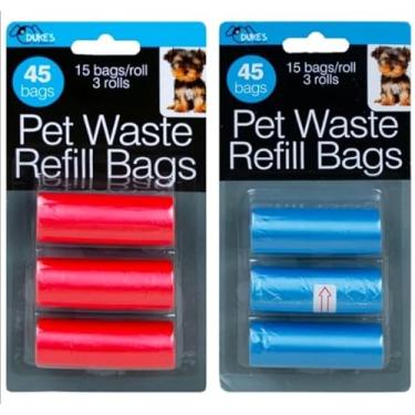 Imagem de Sacos de refil de resíduos de animais de estimação, sacos de cocô de cachorro - 45 sacos descartáveis à prova de vazamento, 3 rolos para cães e gatos - Compactos e convenientes