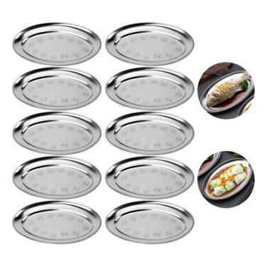 Imagem de Kit 10 Travessas Bandejas Inox Oval Arroz Batata Restaurante 22cm - Em