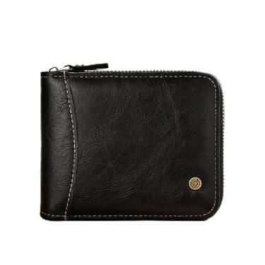 Imagem de Carteira universal de luxo preta compacta aberta de couro sintético brilhante, confortável, design compacto preto de luxo com couro sintético brilhante e sensação de mão confortável para uso diário