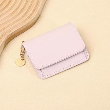 Imagem de Carteira curta vintage masculina e feminina, porta-cartão de couro PU com bloqueio de RFID, carteira dobrável com zíper portátil, Roxa, Clássico