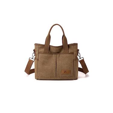 Imagem de CORIOS Bolsa feminina de lona, bolsa tiracolo casual, alça superior, bolsa mensageiro, Café, Large
