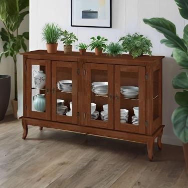 Imagem de Cristaleira De Madeira 4 Portas, 1 Prateleira E Pés Luiz Xv - Imbuia Glazer