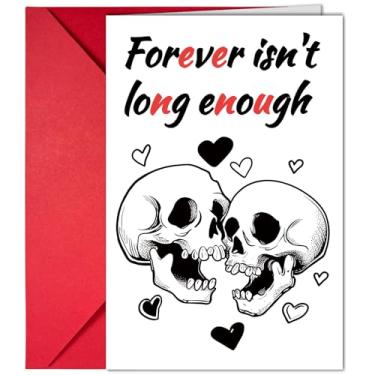 Imagem de Cartão de aniversário gótico para marido ou esposa - "Forever Isn't Long Enough" Cartão de felicitações de amor esqueleto - Cartões engraçados de dia dos namorados com envelope vermelho para namorado