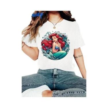 Imagem de Camiseta Feminina Casual De Manga Curta Com Estampa De Sereia Da Princ