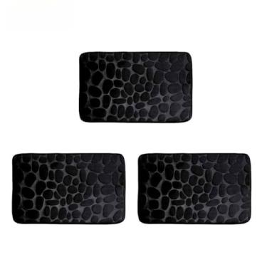 Imagem de Tapete Soft Antiderrapante Super Macio 60x40cm – Tapete Absorvente em Poliéster para Banheiro, Sala e Quarto(KIT3-Preto)