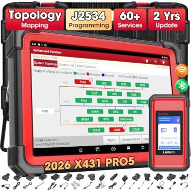 Imagem de LAUNCH Ferramenta de reprogramação X431 PRO5 J2534 com SmartLink C V2.0, scanner de diagnóstico de carro com codificação ECU, mapeamento de topologia, mais de 60 serviços, diagnóstico inteligente