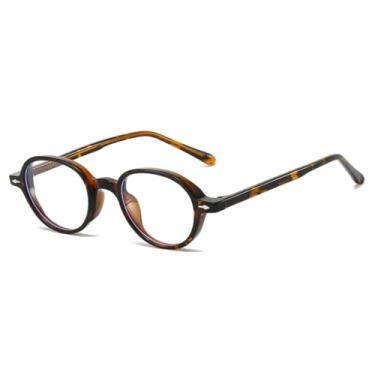 Imagem de Óculos retrô de armação pequena oval com estampa de leopardo, unissex, com rebites.