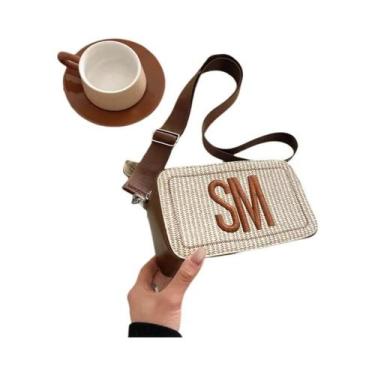 Imagem de Bolsa Transversal De Palha Pequena E Quadrada Com Design Único E Alça 
