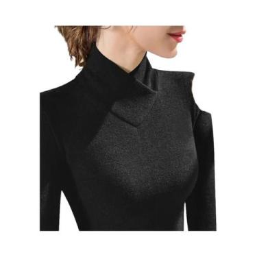 Imagem de Camiseta Térmica Feminina De Gola Alta Em Fleece Para Outono E Inverno