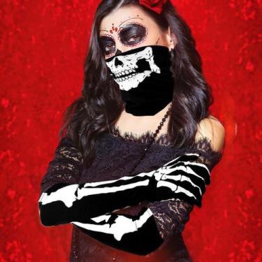 Imagem de Luva Esqueleto Caveira Florescente Longo Brilha No Escuro Halloween Co