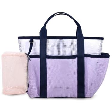 Imagem de Genteen Bolsa de praia de malha com conjunto de bolsa (roxa)