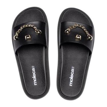Imagem de Chinelo Slide Feminino Moleca Flatform Detalhe Preto/Dourado-Feminino