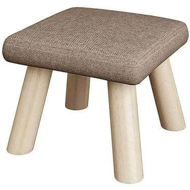 Imagem de Banqueta redonda de madeira maciça - apoio para os pés de tecido criativo para penteadeira, sofá, quarto, banco de sapatos - banco de armazenamento de 26 x 19 cm, decoração de casa elegante