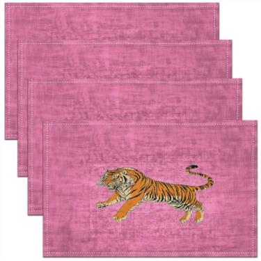 Imagem de Jogo americano de tigre rosa conjunto de 45,7 cm x 30,5 cm tapete de animais selvagens para cozinha, mesa de jantar, decoração de festa, ambientes internos e externos para meninos, meninas