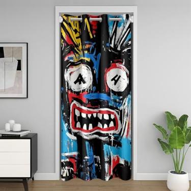 Imagem de Cortina de porta de grafite hippie, cortinas de porta azul, preto, vermelho, crianças, adolescentes, meninas, meninos, moda, arte de rua, grafite, porta, privacidade, cortina abstrata, quarto, cozinha