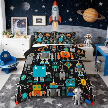 Imagem de Conjunto de edredom de robô de ficção científica, desenho animado, abstrato, para crianças, meninos, meninas, lindas, geométricas, todas as estações, conjunto de edredom de máquina inteligente, 3