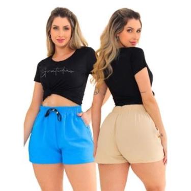 Imagem de Kit 2 Peças Shorts Feminino Saida de Praia Tecido Duna com Bolso-Feminino