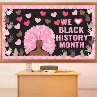 Imagem de Tenceur Quadro de avisos do mês da história negra, decoração do dia dos namorados, sala de aula, quadro de avisos, recortes de papel de coração afro-americano, diversidade cultural, exibição educativa