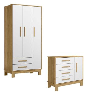 Imagem de Guarda Roupa 4340 e Cômoda 4355 Q Encanto Slim Freijó TOQ Branco Acetinado - Qmovi