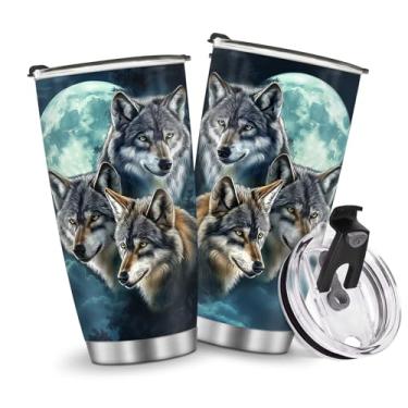 Imagem de Copos isolados presentes para homens, meninos, Natal, aniversário, dia das crianças, viagem, caneca de café, garrafa de água, quente e fria, 590 ml, homens, estilo lobos gelados, alça de aço