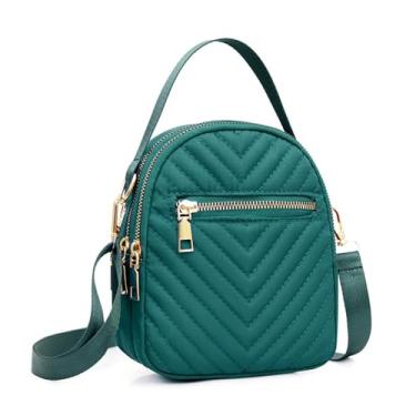 Imagem de Bolsa de ombro cor sólida estilo coreano vintage zíper transversal multicamadas pequena bolsa para telefone mercearia (verde)